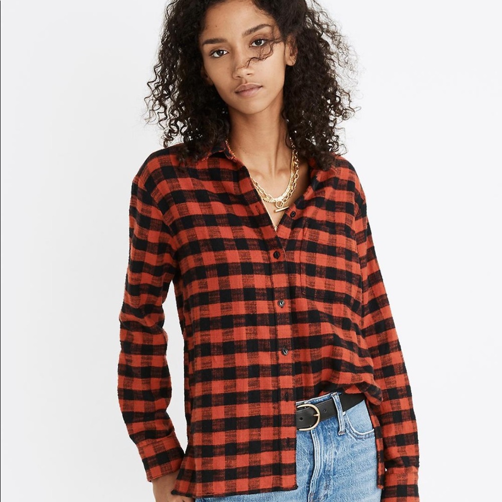 NWT $88 Madewell Flannel Ex Boyfriend Shirt Buffalo Check Size Small